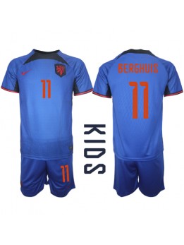Niederlande Steven Berghuis #11 Auswärts Trikotsatz für Kinder WM 2022 Kurzarm (+ Kurze Hosen)